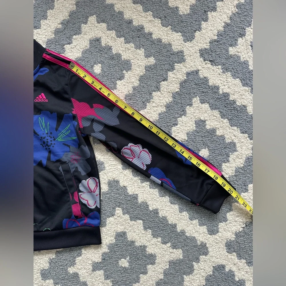 Adidas Kids Black Floral Jacket with Pink and Blue Accents